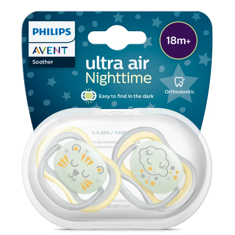 Philips Avent Ultra Air játszócumi 2db Night SCF376/01 éjszakai 18+ 