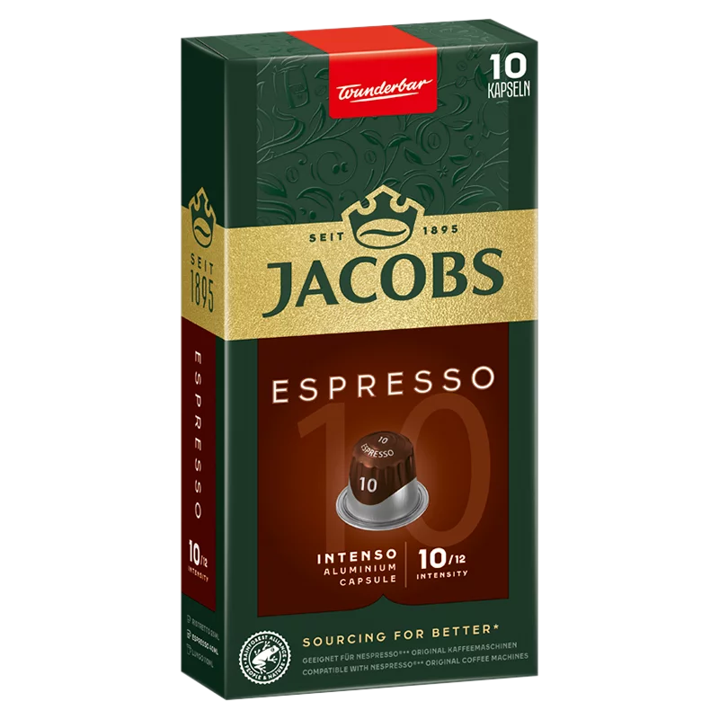 Jacobs Espresso Intenso őrölt-pörkölt kávé kapszulában 10 db 52 g