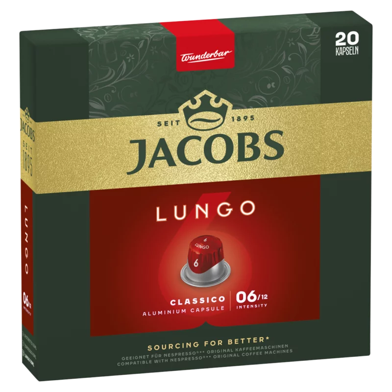 Jacobs Lungo Classico őrölt-pörkölt kávé kapszulában 20 db 104 g