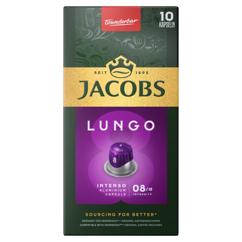 Jacobs Lungo Intenso őrölt-pörkölt kávé kapszulában 10 db 52 g
