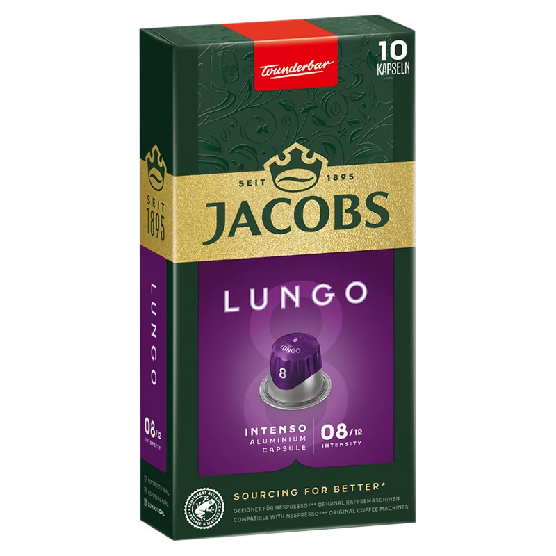Jacobs Lungo Intenso őrölt-pörkölt kávé kapszulában 10 db 52 g