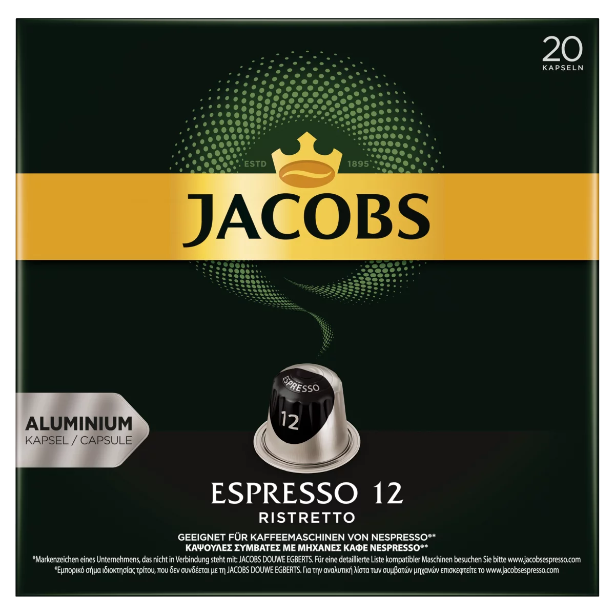 Jacobs Espresso 12 Ristretto őrölt-pörkölt kávé kapszulában 20 db 104 g