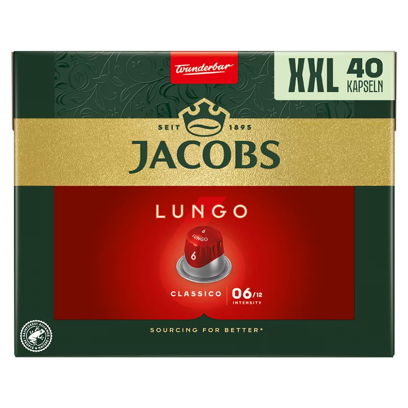 Jacobs Lungo Classico őrölt-pörkölt kávé kapszulában 40 db 208 g