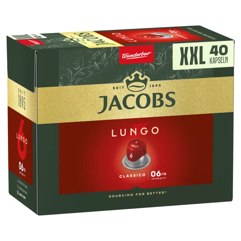 Jacobs Lungo Classico őrölt-pörkölt kávé kapszulában 40 db 208 g
