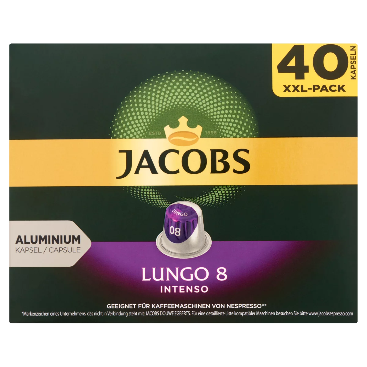 Jacobs Lungo 8 Intenso őrölt-pörkölt kávé kapszulában 40 db 208 g
