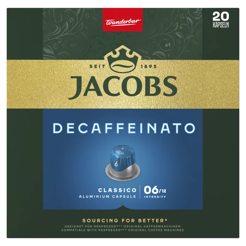 Jacobs Decaffeinato Classico koffeinmentes őrölt-pörkölt kávé kapszulában 20 db 104 g