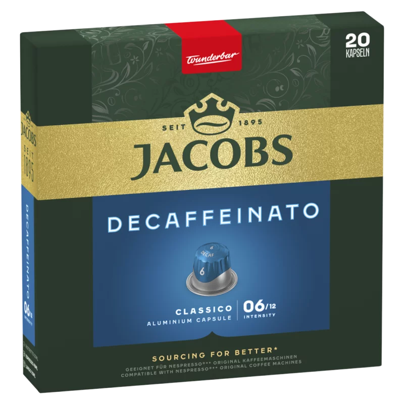 Jacobs Decaffeinato Classico koffeinmentes őrölt-pörkölt kávé kapszulában 20 db 104 g