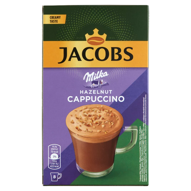 Jacobs Milka Cappucino mogyoróízű azonnal oldódó kávéitalpor 8 x 16,5 g (132 g)