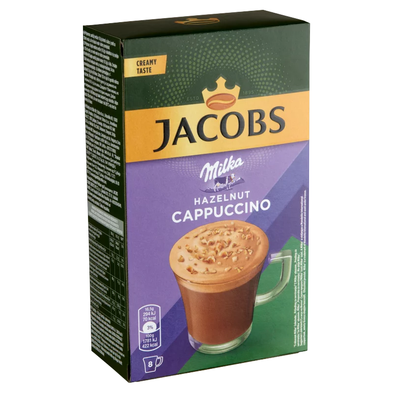 Jacobs Milka Cappucino mogyoróízű azonnal oldódó kávéitalpor 8 x 16,5 g (132 g)