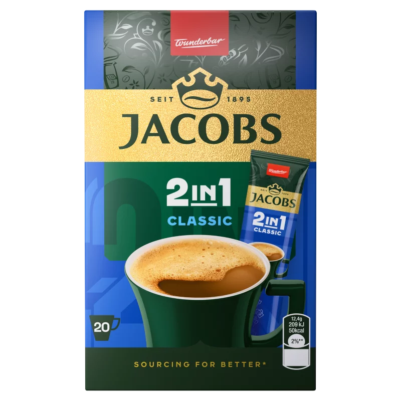 Jacobs 2in1 Classic azonnal oldódó kávéitalpor kávéfehérítővel 20 x 12,4 g (248 g)