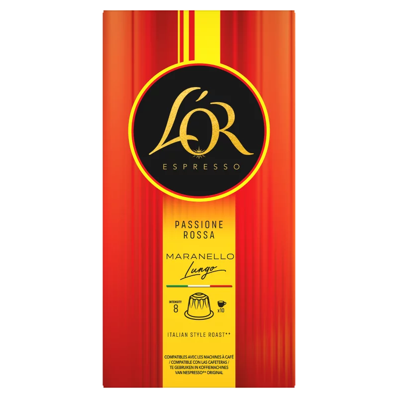 L'OR Espresso Passione Rossa Maranello Lungo őrölt-pörkölt kávé kapszulában 10 db 52 g