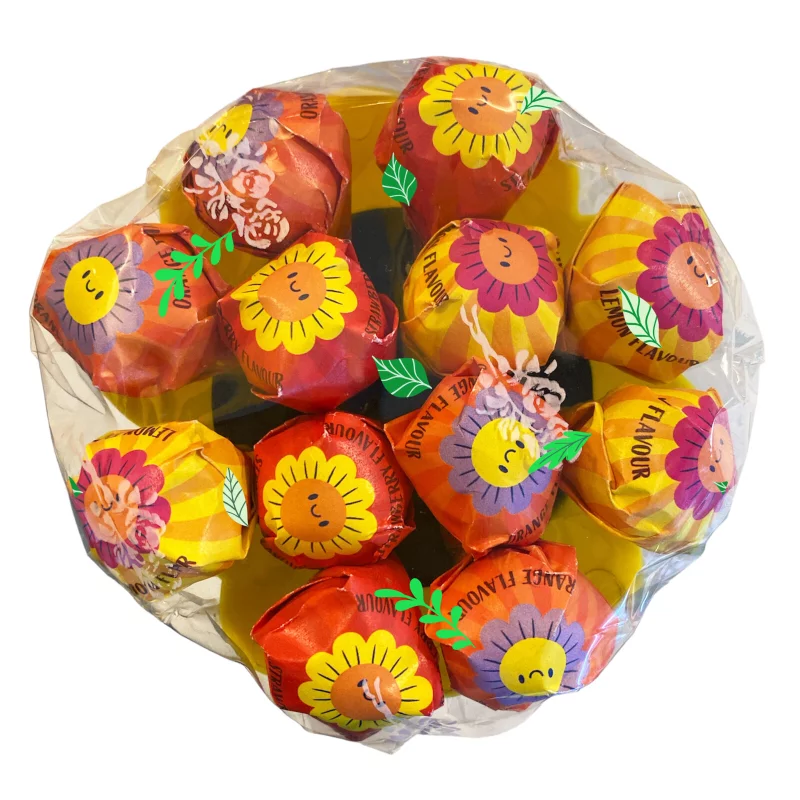 Becky´s nyalóka csokorban 12x10g (eper,citrom, narancs)