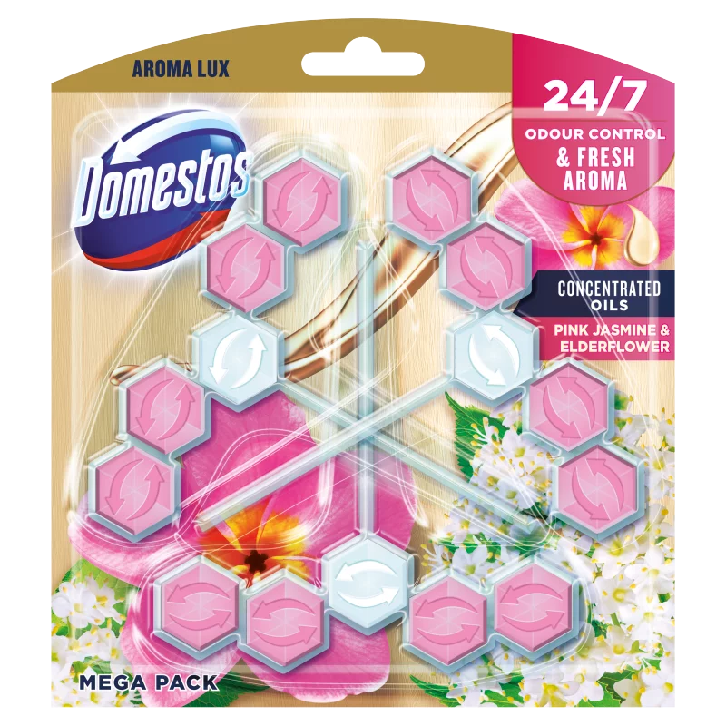 DOMESTOS Aroma Lux Pink Jasmine & Elderflower WC frissítő blokk 3 x 55 g