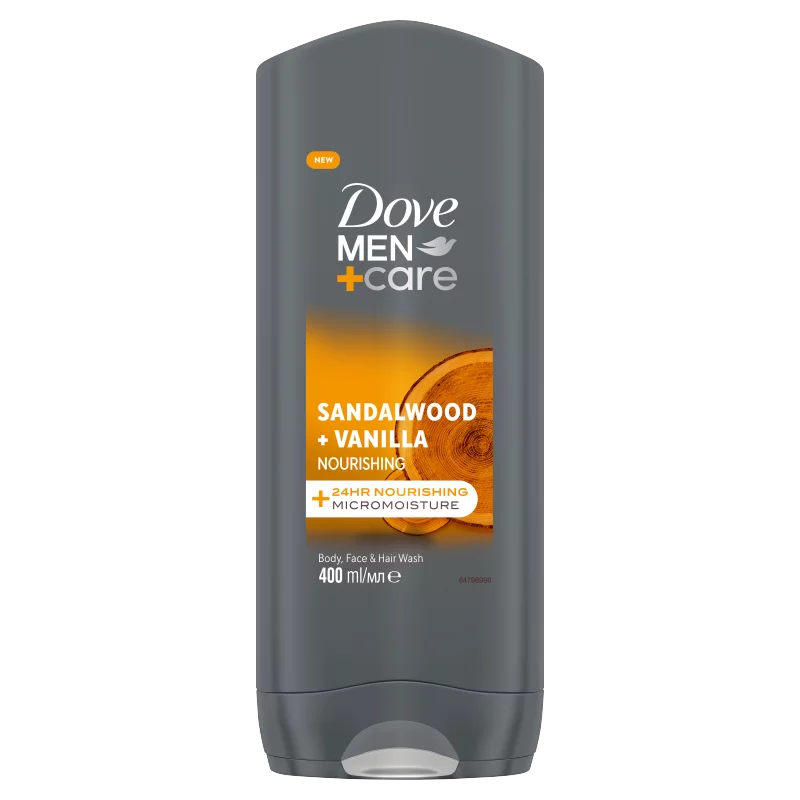 Dove Men+Care Sandalwood + Vanilla tusfürdő testre, arcra, hajra 400 ml