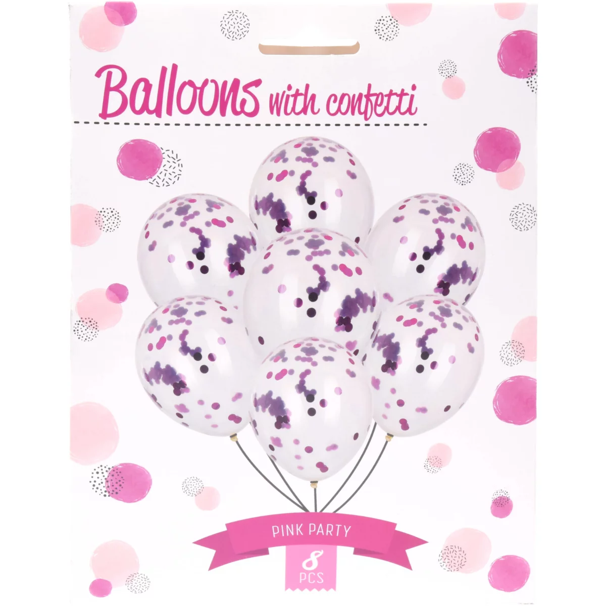 Lufi 8db/csomag átlátszó-Pink konfetti - Party kiegészítő