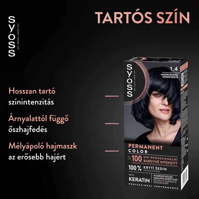 Syoss Color 1-4 kékesfekete tartós hajfesték