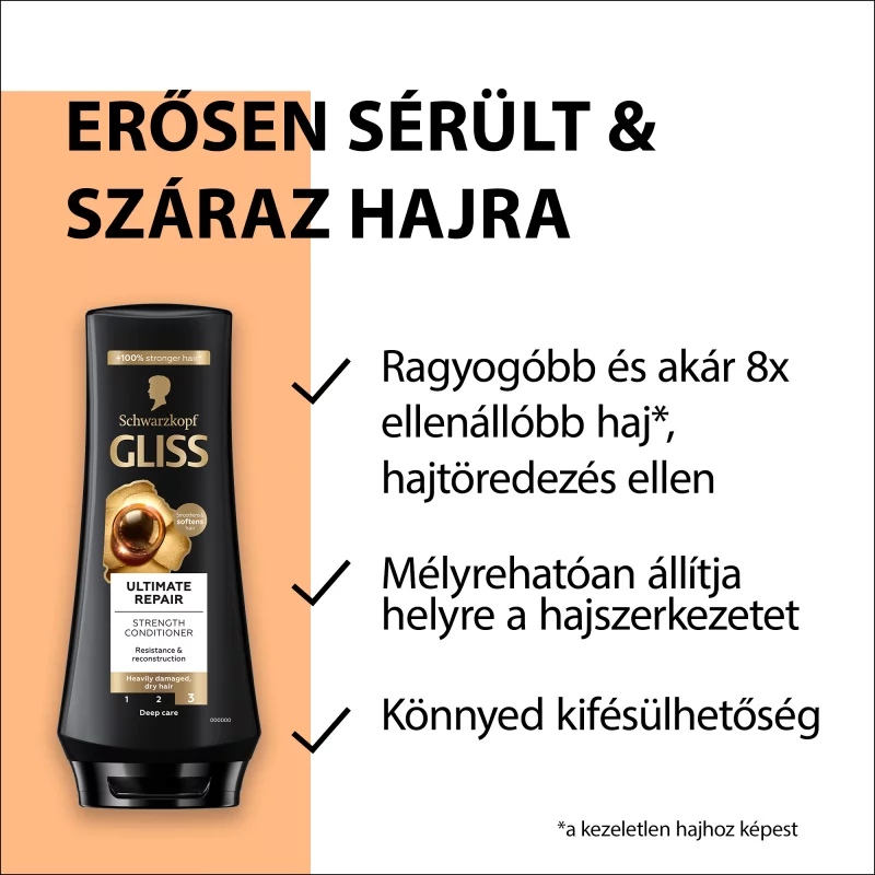 Gliss Ultimate Repair hajbalzsam folyékony keratinnal & fekete gyönggyel 200 ml