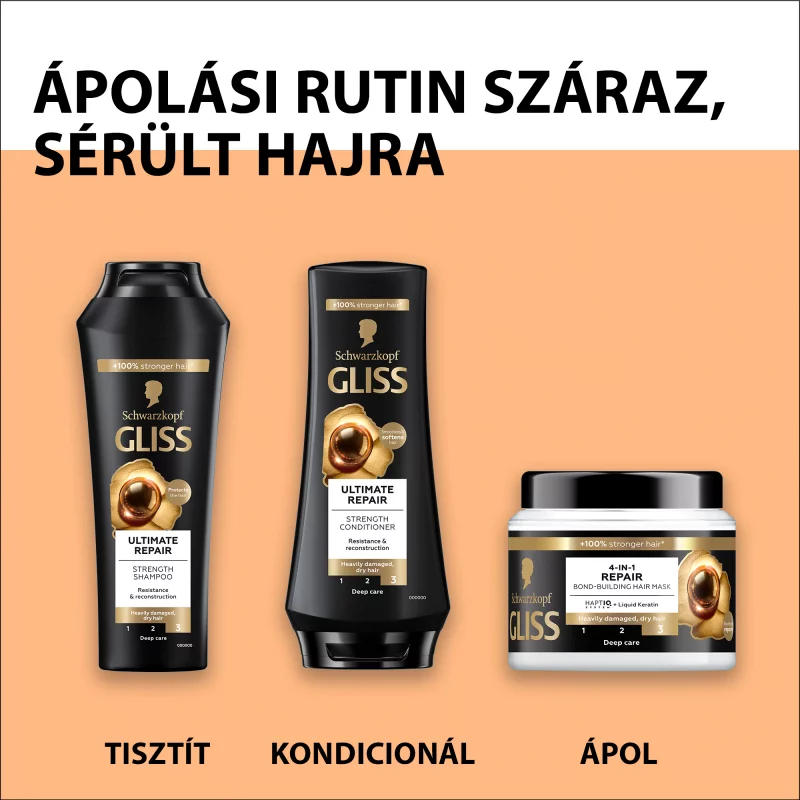 Gliss Ultimate Repair hajbalzsam folyékony keratinnal & fekete gyönggyel 200 ml
