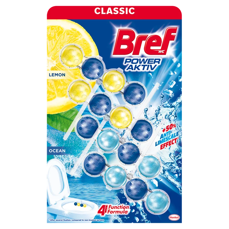 Bref Power Aktiv Lemon/Ocean WC frissítő 4 x 50 g (200 g)