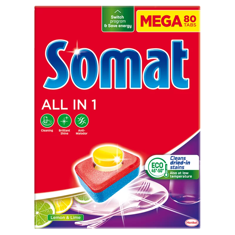 Somat All in 1 Lemon & Lime gépi mosogatótabletta 80 db 1408 g