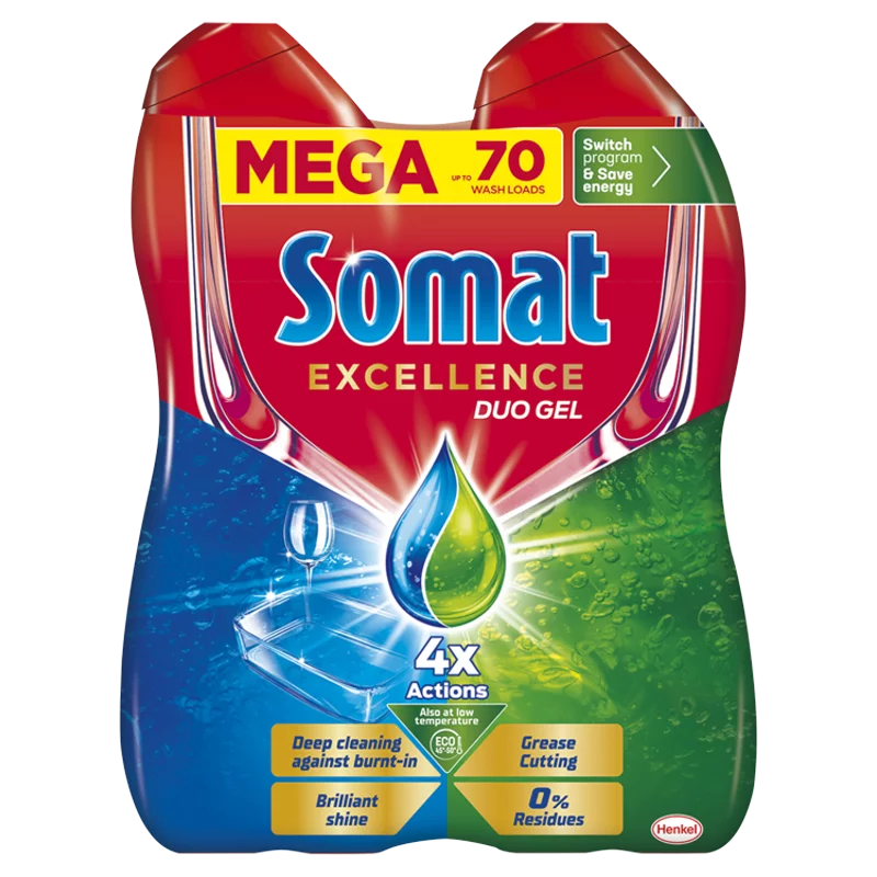 Somat Excellence Duo Gel gépi mosogatószer gél 70 mosogatás 2 x 630 ml