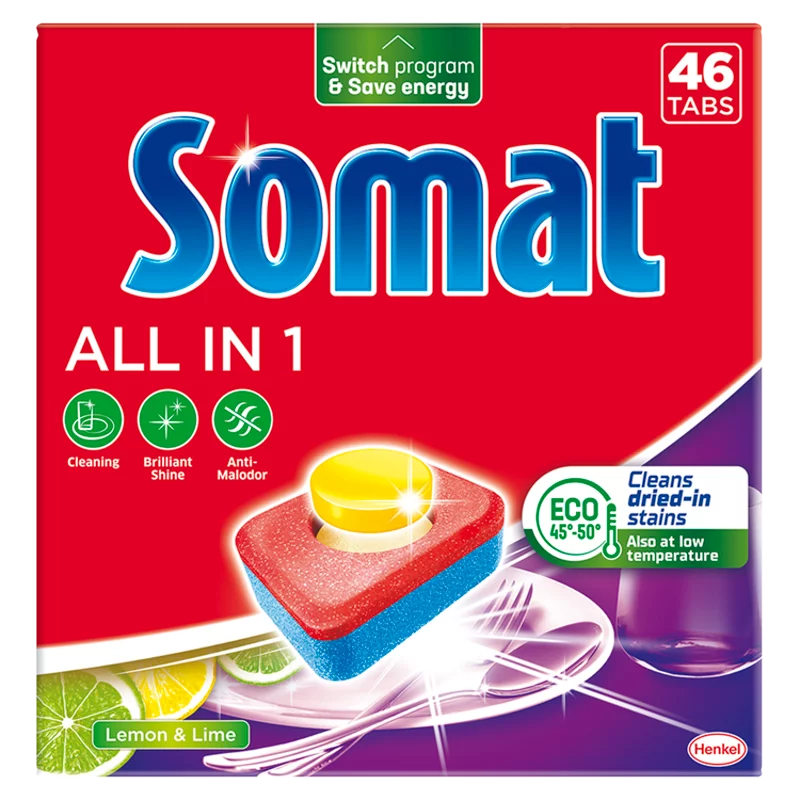 Somat All in 1 Lemon & Lime gépi mosogatótabletta 46 db 809,6 g