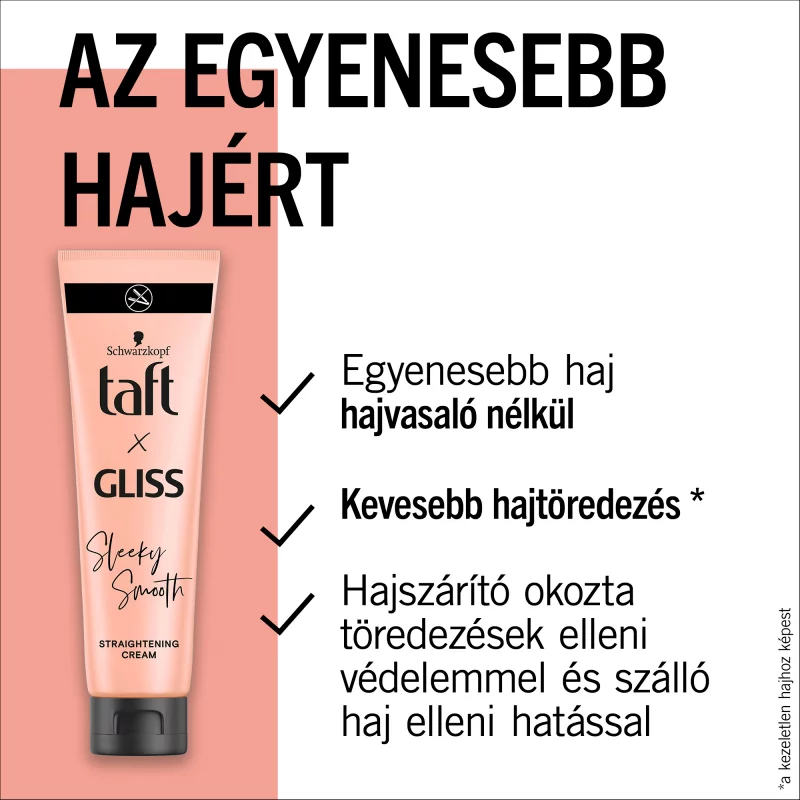 Taft X Gliss Sleeky Smooth hajegyenesítő krém a rakoncátlan egyenes hajra 150 ml