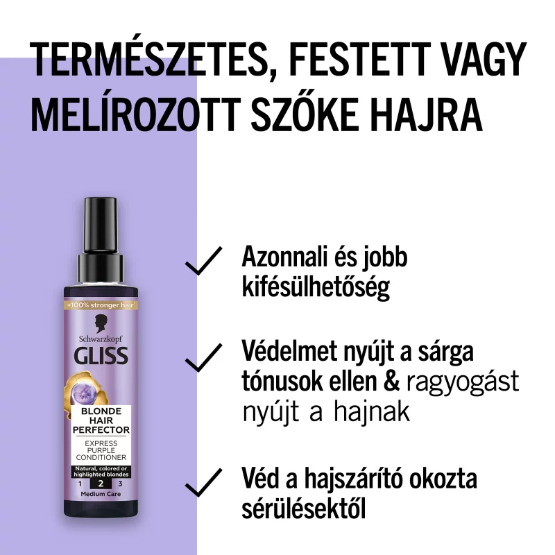 Gliss Blonde Hair Perfector Express lila hamvasító hajbalzsam 200 ml