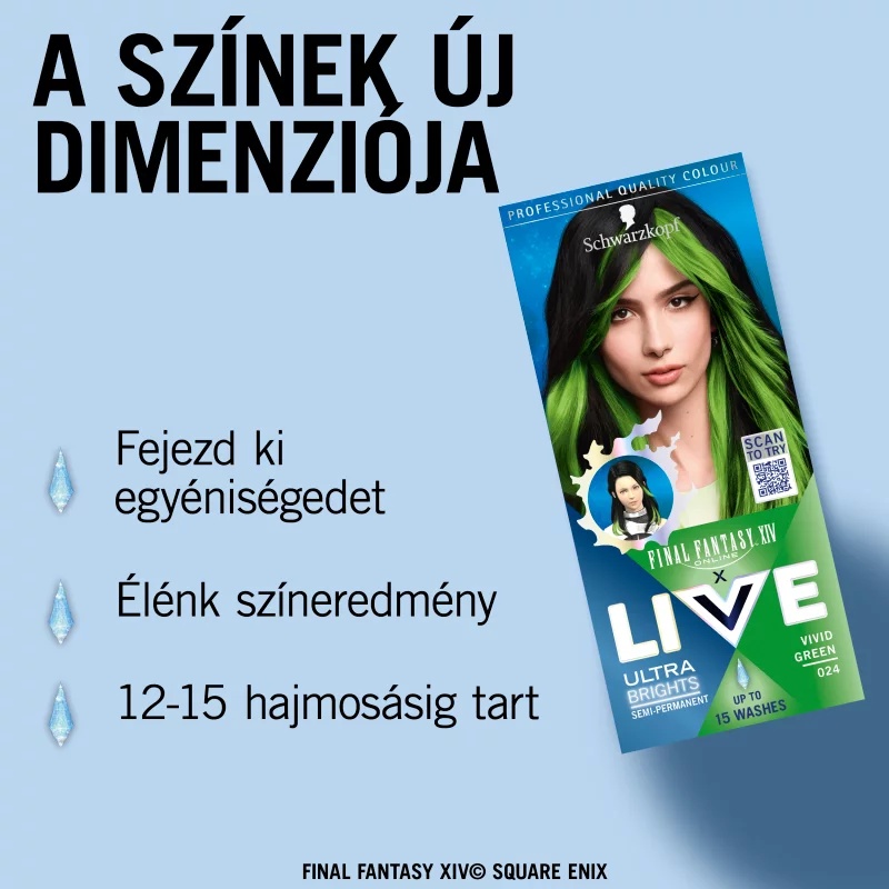 Schwarzkopf Live 12-15 hajmosásig tartó hajszínező 024 Élénk zöld