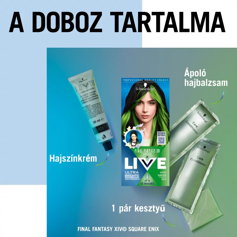 Schwarzkopf Live 12-15 hajmosásig tartó hajszínező 024 Élénk zöld