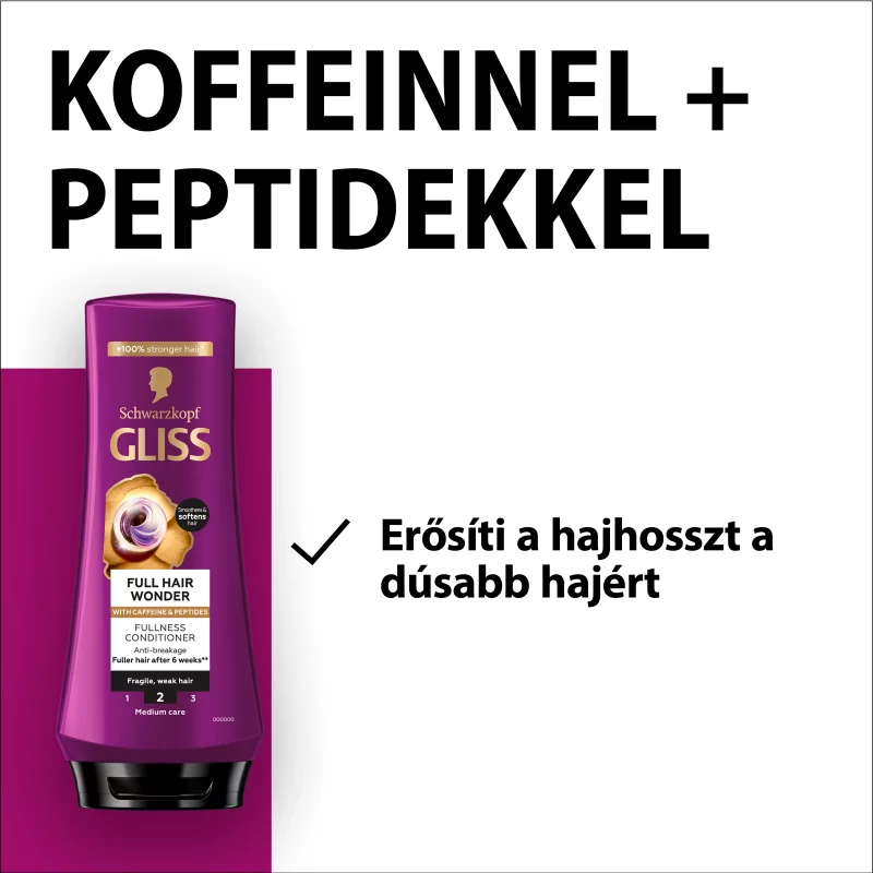 Gliss Full Hair Wonder dúsító hajbalzsam koffeinnel + peptidekkel 200 ml