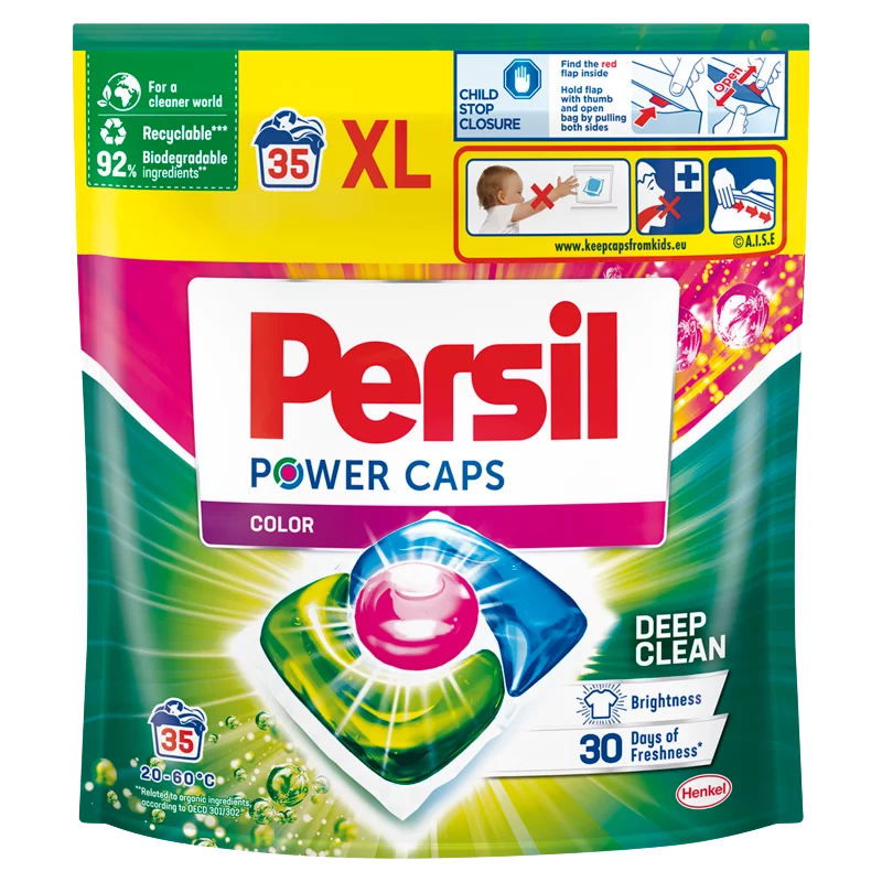 Persil Power Caps Color mosószer koncentrátum gépi mosáshoz színes ruhadarabokhoz 35 mosás 490 g