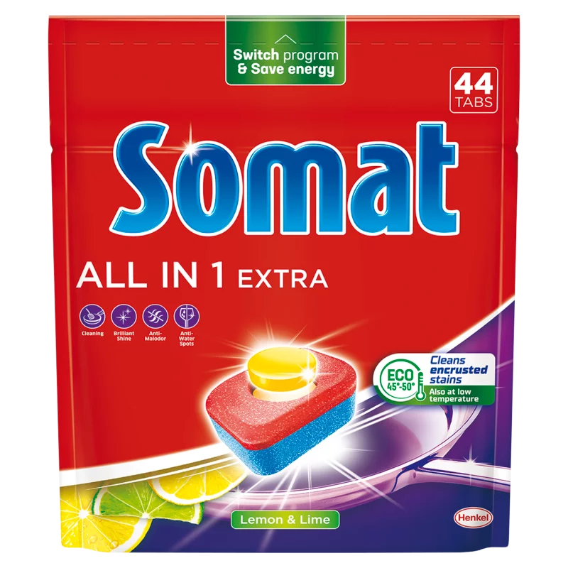 Somat All in 1 Extra Lemon & Lime gépi mosogatótabletta 44 db 730,4 g