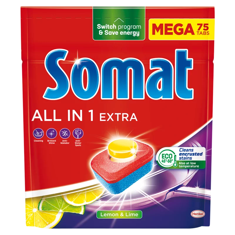 Somat All in 1 Extra Lemon & Lime gépi mosogatótabletta 75 db 1245 g