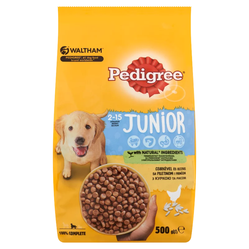 Pedigree Junior teljes értékű szárazeledel kölyökkutyák számára csirkével és rizzsel 500 g