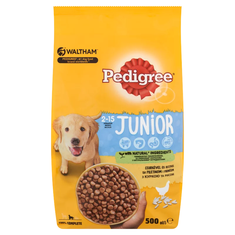 Pedigree Junior teljes értékű szárazeledel kölyökkutyák számára csirkével és rizzsel 500 g