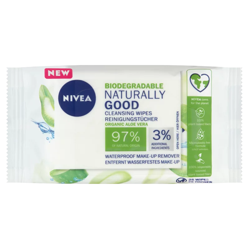 NIVEA Naturally Good arctisztító kendő 25 db