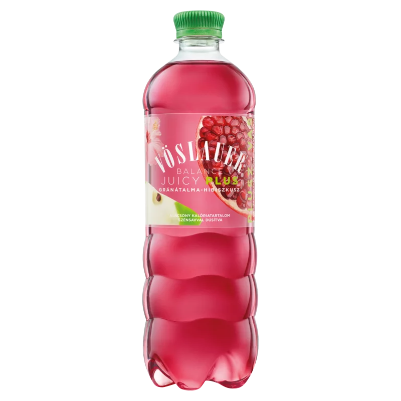 Vöslauer Balance Juicy Plus gránátalma-hibiszkusz ízű szénsavas üdítőital hozzáadott vassal 0,75 l