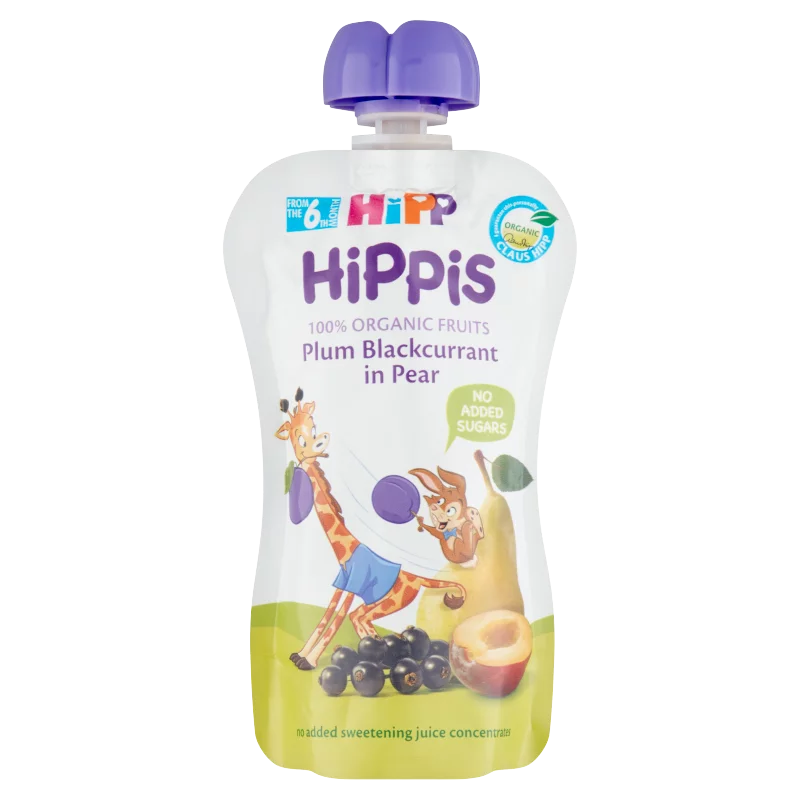 HiPP HiPPiS BIO szilva-feketeribizli körtében gyümölcspép 6 hónapos kortól 100 g
