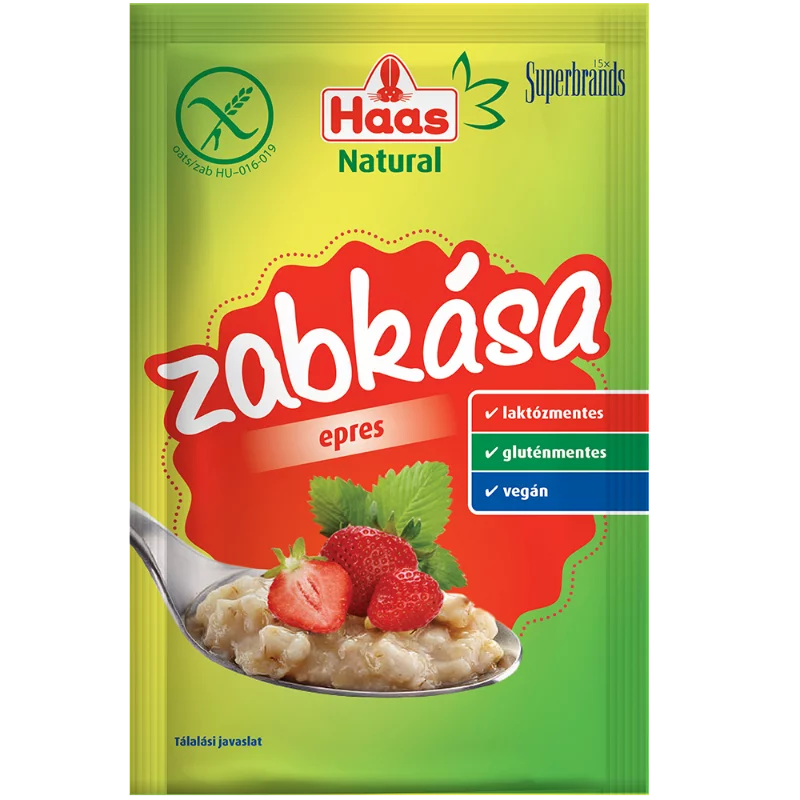 Haas Natural zabkása 50g epres gm,lm,vegán