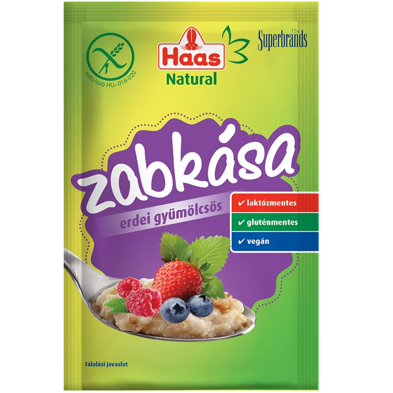 Haas Natural zabkása 50g erdei gyümölcsös gm,lm,vegán