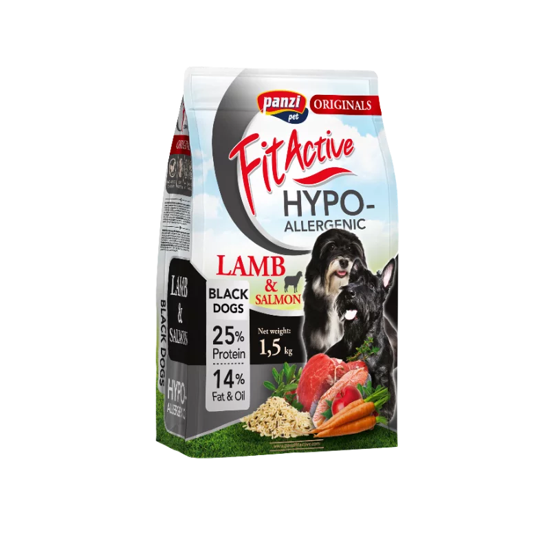 Panzi Fit Active Hypoallergenic teljesértékű szárazeledel fekete szőrű felnőtt kutyák számára 1,5 kg