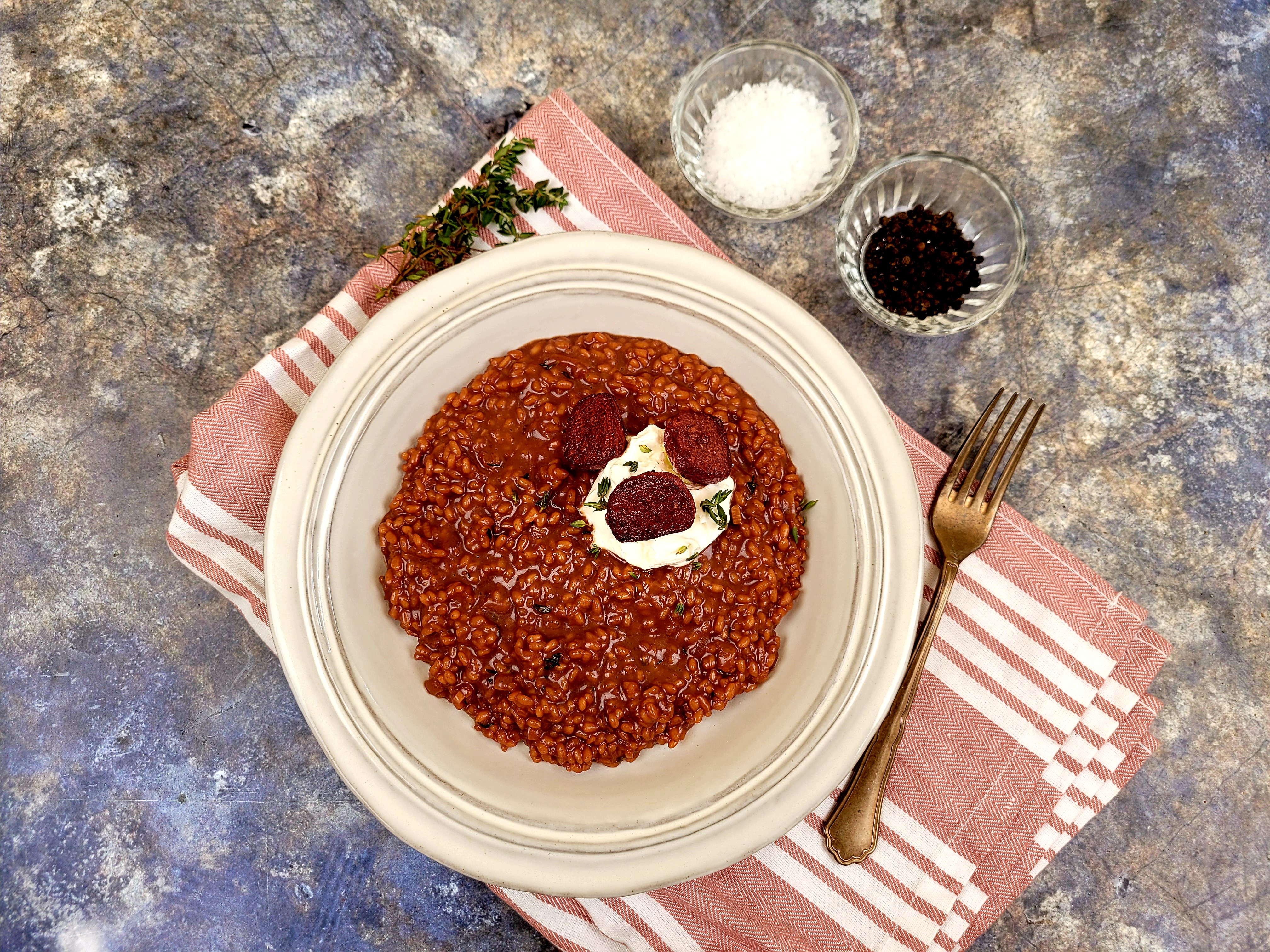 Cékla rizottó kecskesajttal