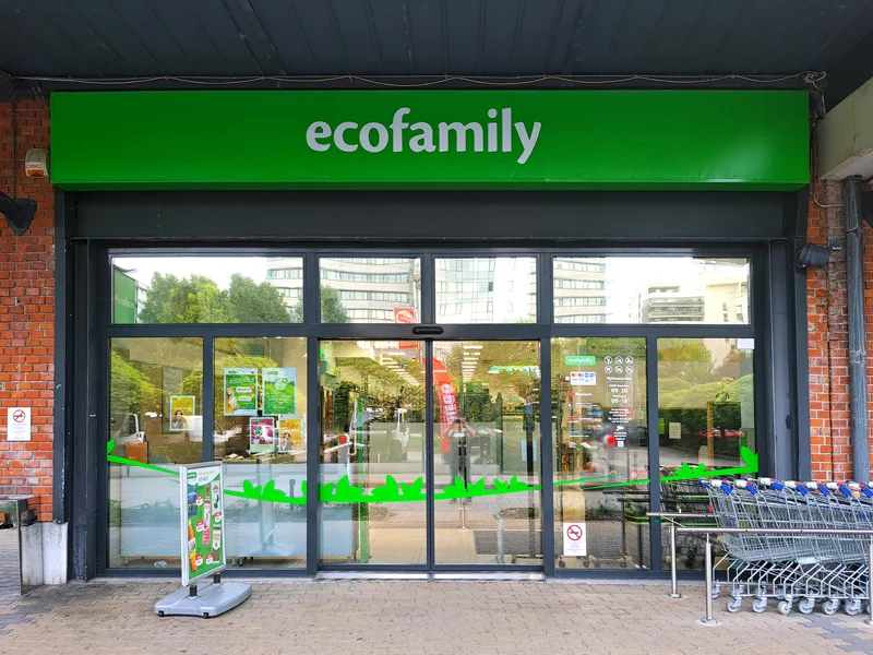 Ecofamily üzlet bejárata, Budapest (XI. kerület) – Újbuda Center