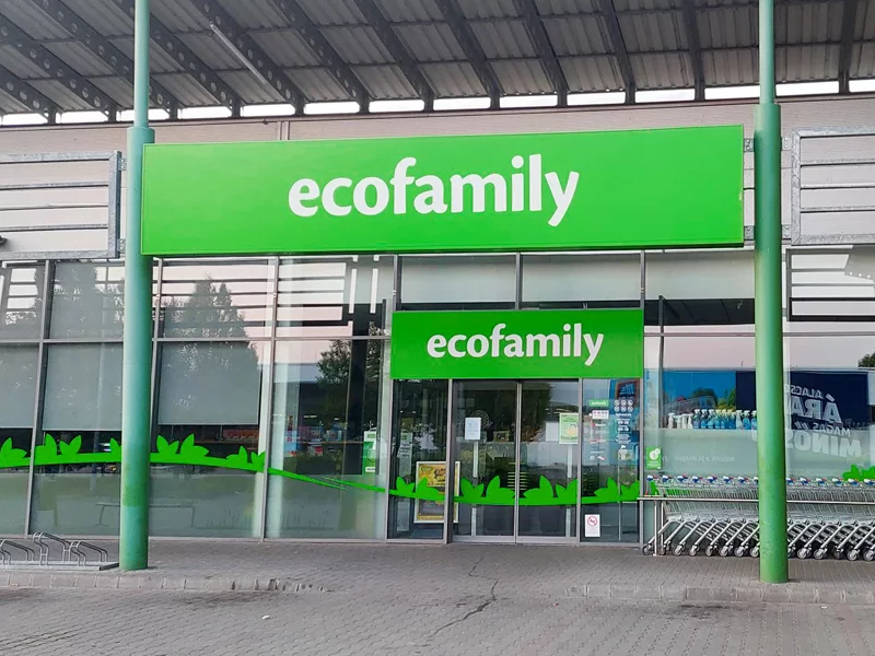 Ecofamily üzlet bejárata, Siófok (Alphapark)